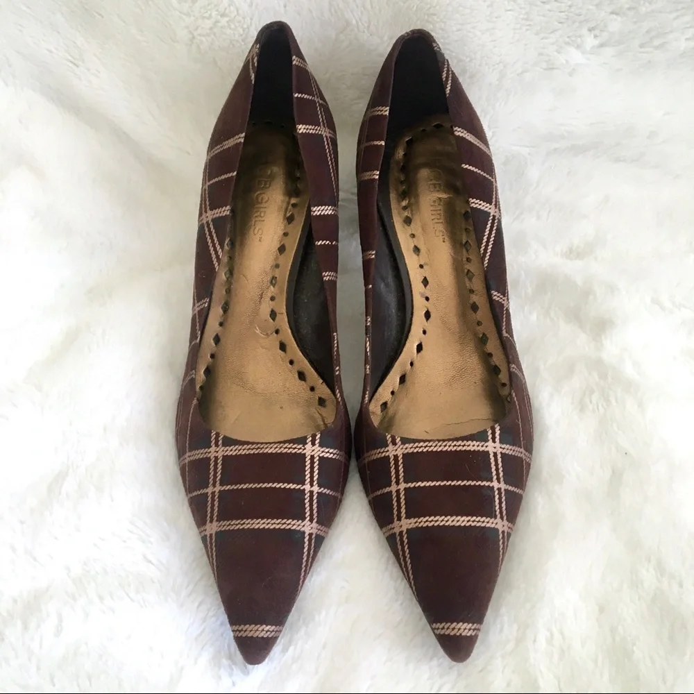 BCBGirls Plaid Brown Suede Heels